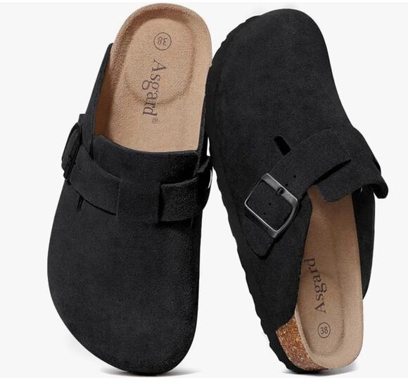 None and/or Unknown Shoes - Women's Black Suede Clogs, Adjustable Buckle - Size 9 - Preowned